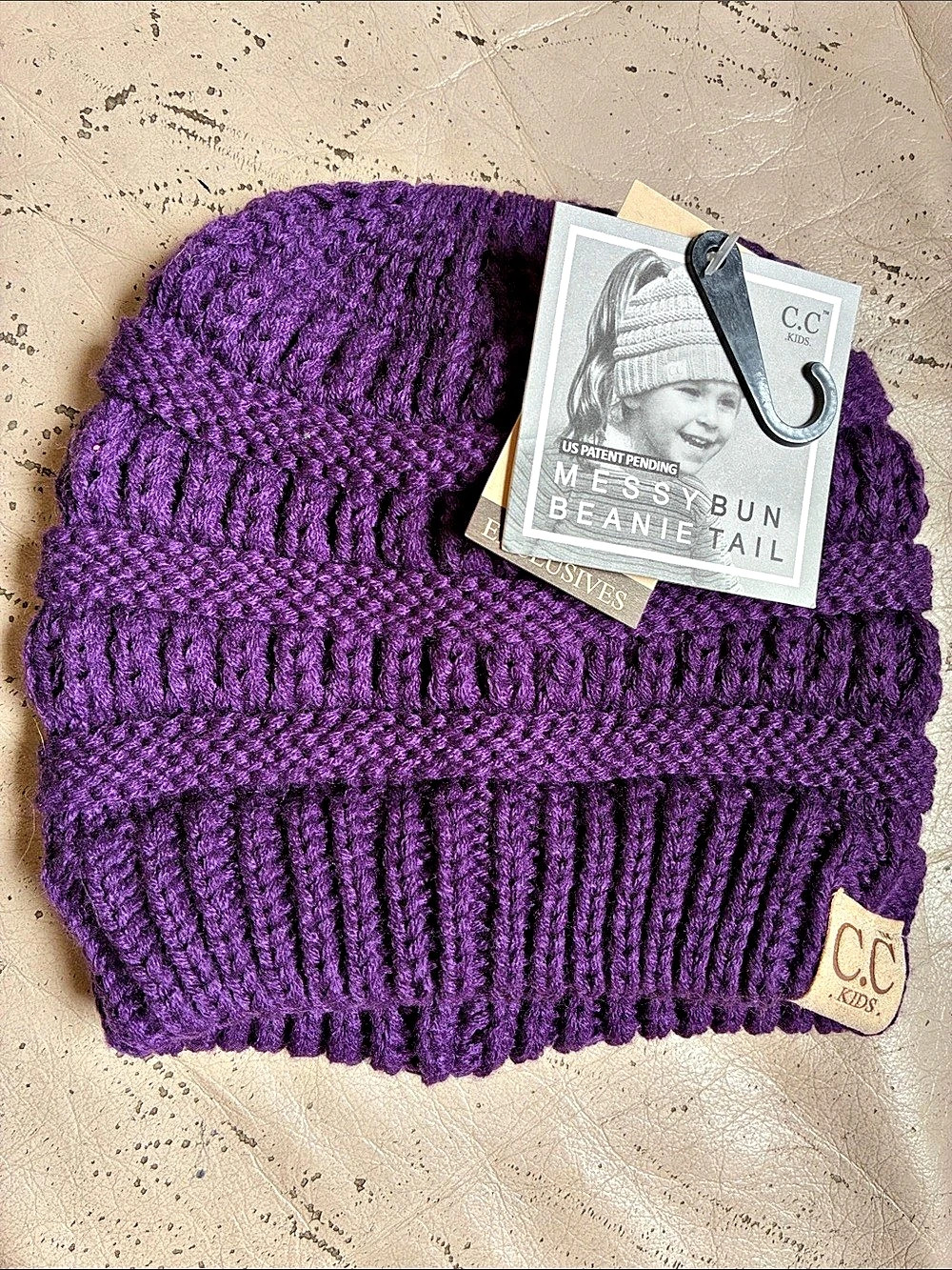 C.C Kids Messy Bun Beanie Tail Purple